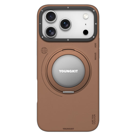 Tech Leather Cafe Con Soporte Magnetico de 360° | Case iPhone 17 Pro Max | Youngkit