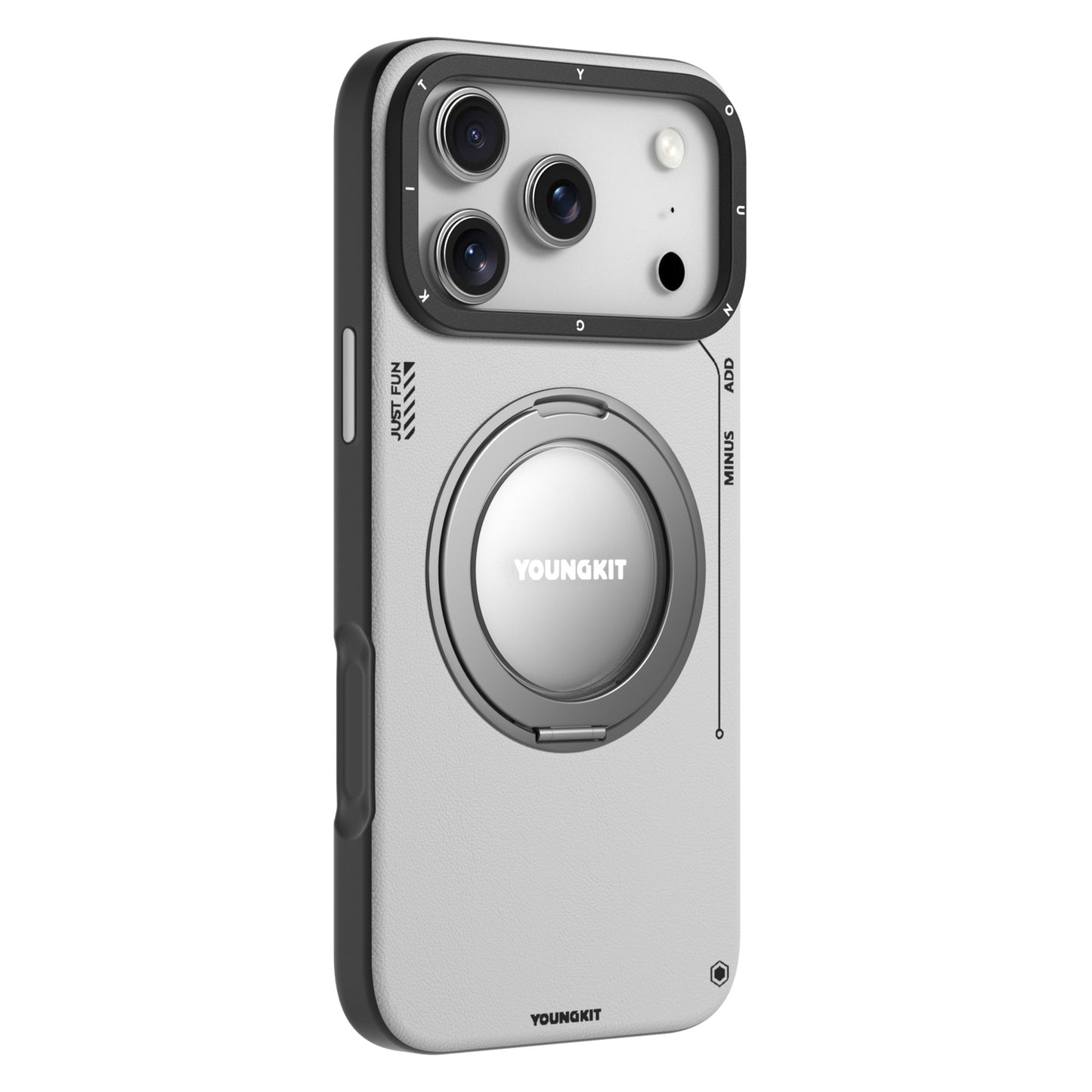 Tech Leather Con Soporte Magnetico de 360° Plateado | Case iPhone 17 Pro Max | Youngkit