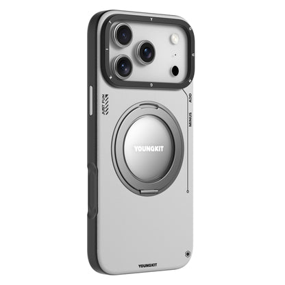 Tech Leather Con Soporte Magnetico de 360° Plateado | Case iPhone 17 Pro Max | Youngkit
