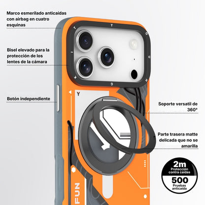 Cyberpunk Case con Soporte Magnético de 360° Naranja | Case iPhone 17 Pro Max | Youngkit