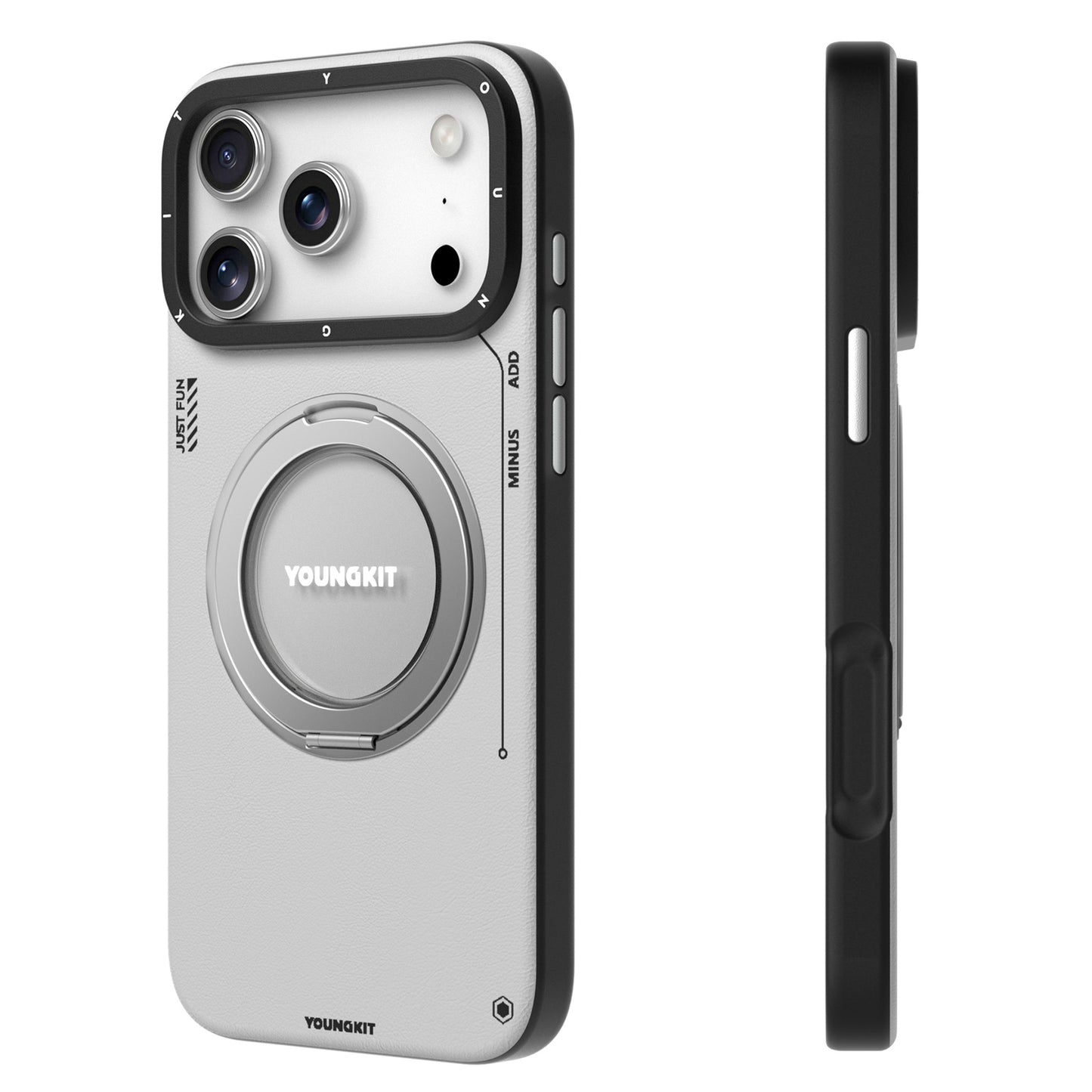Tech Leather Con Soporte Magnetico de 360° Plateado | Case iPhone 17 Pro Max | Youngkit