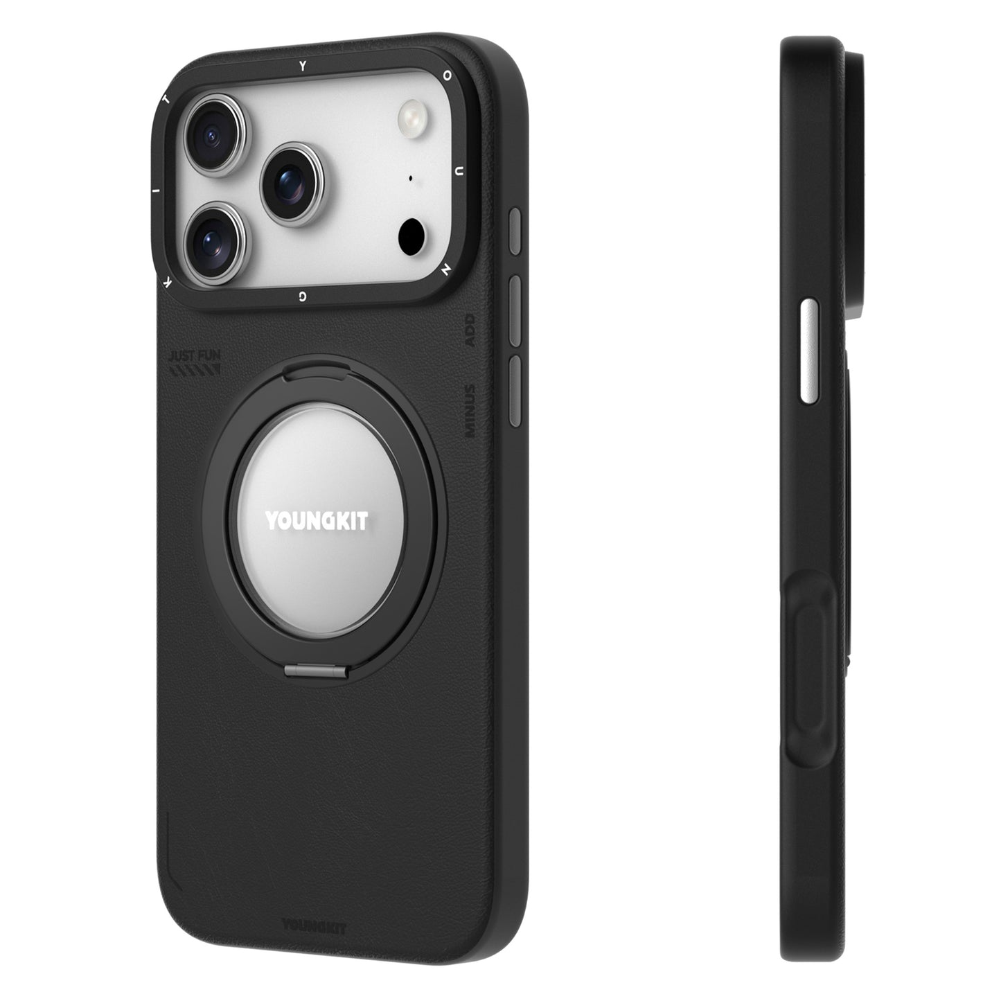 Tech Leather Negro Con Soporte Magnetico de 360° | Case iPhone 17 Pro Max | Youngkit
