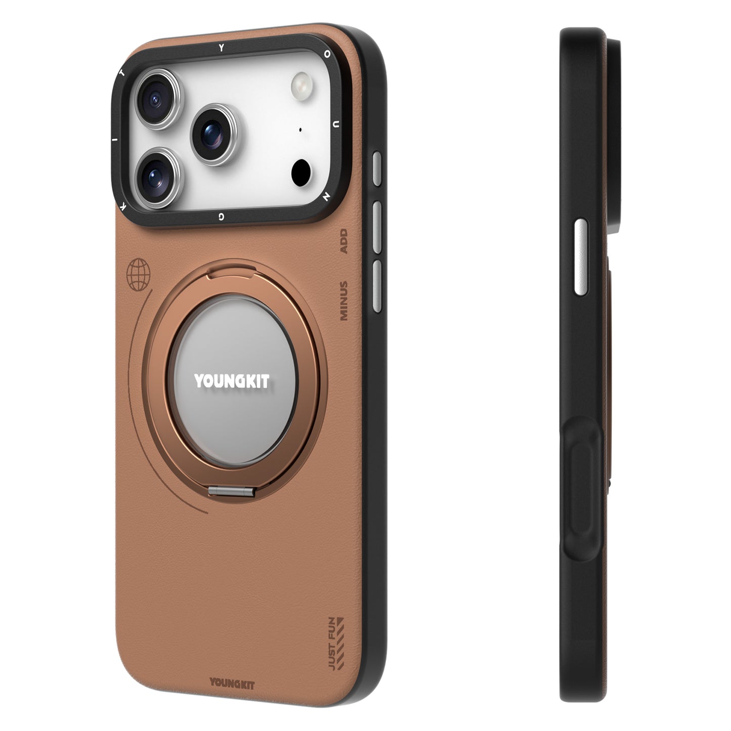 Tech Leather Cafe Con Soporte Magnetico de 360° | Case iPhone 17 Pro Max | Youngkit