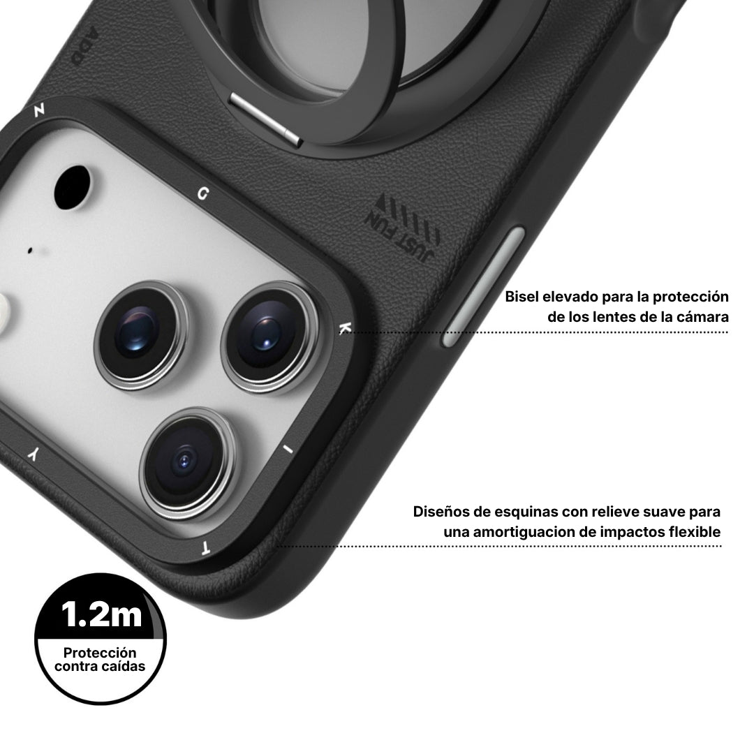 Tech Leather Negro Con Soporte Magnetico de 360° | Case iPhone 17 Pro Max | Youngkit