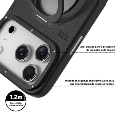 Tech Leather Negro Con Soporte Magnetico de 360° | Case iPhone 17 Pro Max | Youngkit